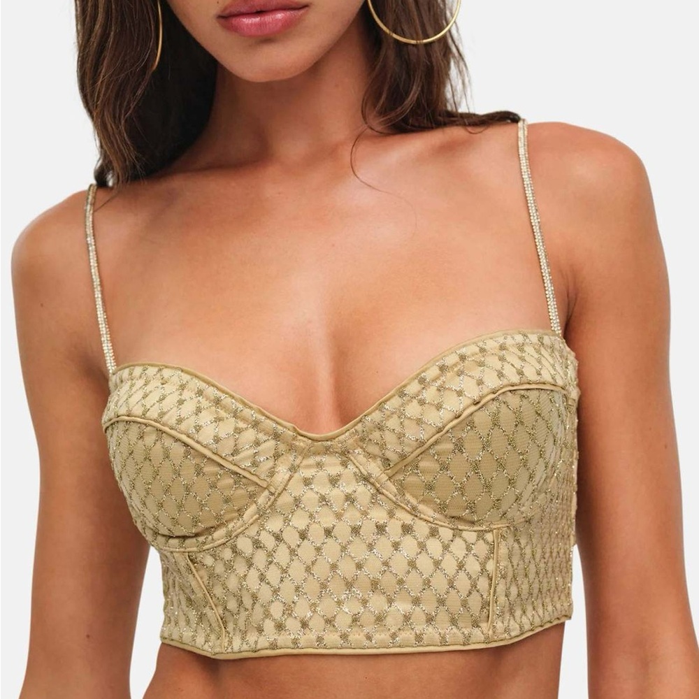 For Love & Lemons Glitter Gold Grid Bustier Top Large‎